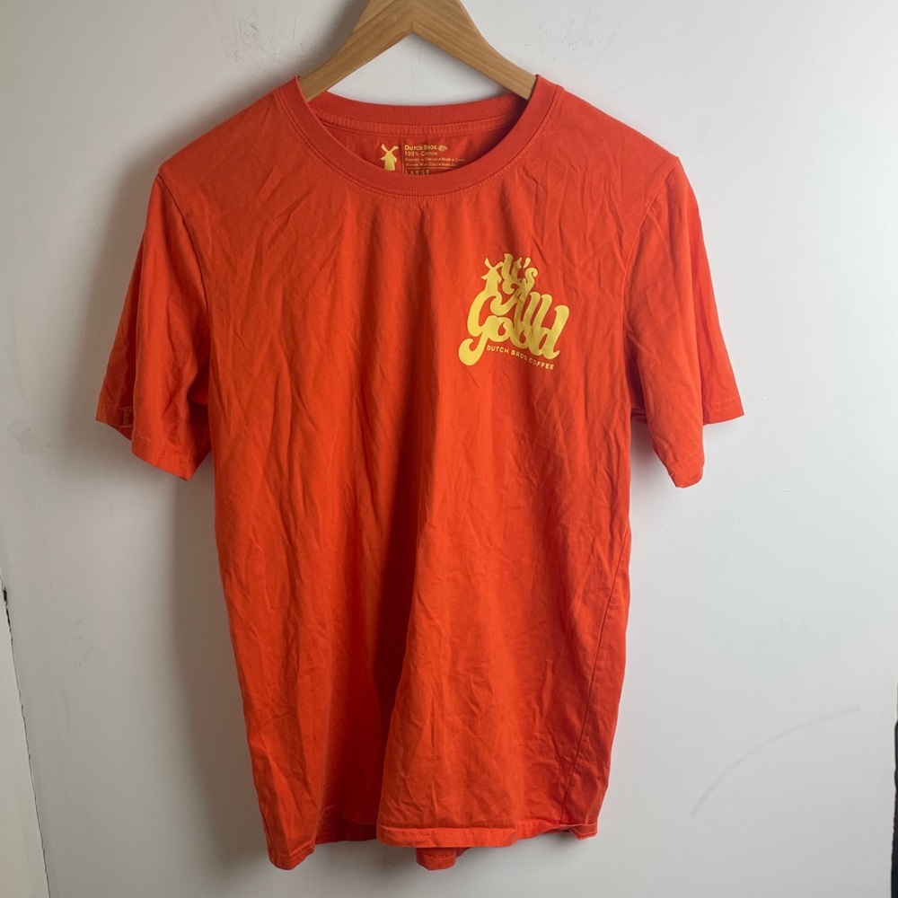 Dutch Bros It’s All Good Orange Short Sleeve Shirt Size L NWOT